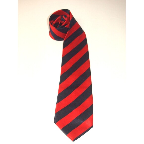 Rene Chagal Tie Hand Made Royal Blue & Cherry Red Striped Tie 3 3/4" x 61" - Picture 2 of 5